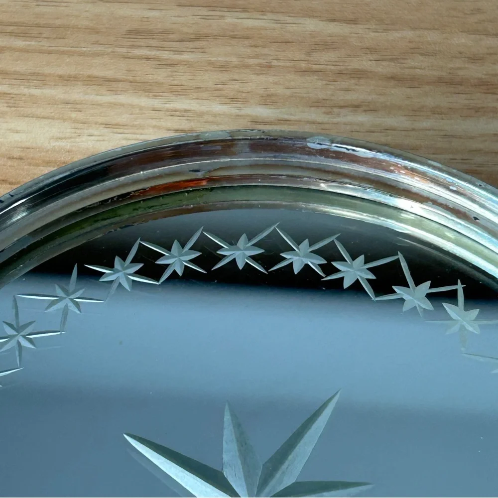 White Barn Co. Silver Star Burst Mirror Candle Wine Bottle Coaster Etched - Picture 12 of 13